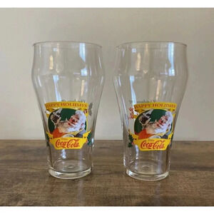 2 Vintage Enjoy Coca-Cola "Christmas 1997" Santa Clause "Happy Holidays" Glasses